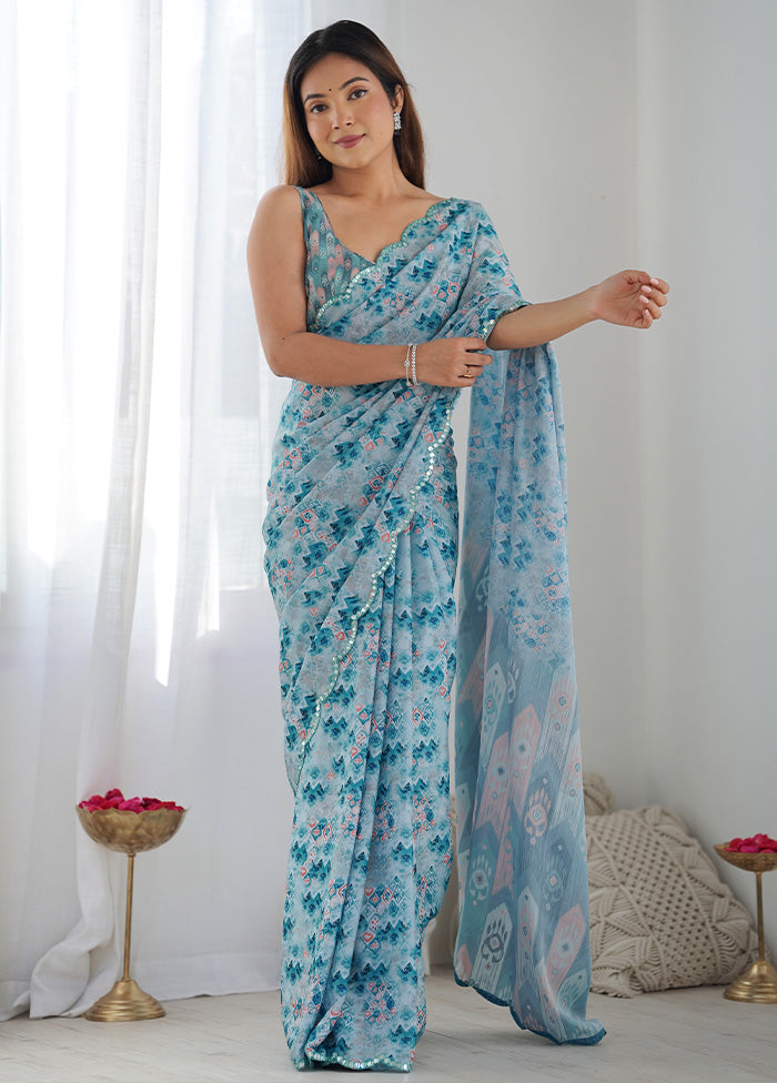 Sky Blue Spun Silk Saree With Blouse Piece Purchase Cheap Pice