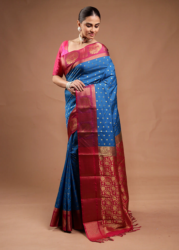 Blue Kanjivaram Silk Saree With Blouse Piece Outlet Release Dates