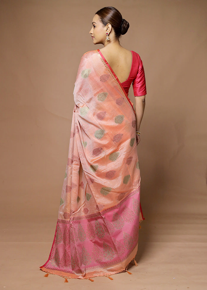 Peach Kora Silk Saree With Blouse Piece Free Shipping Geniue Stockist