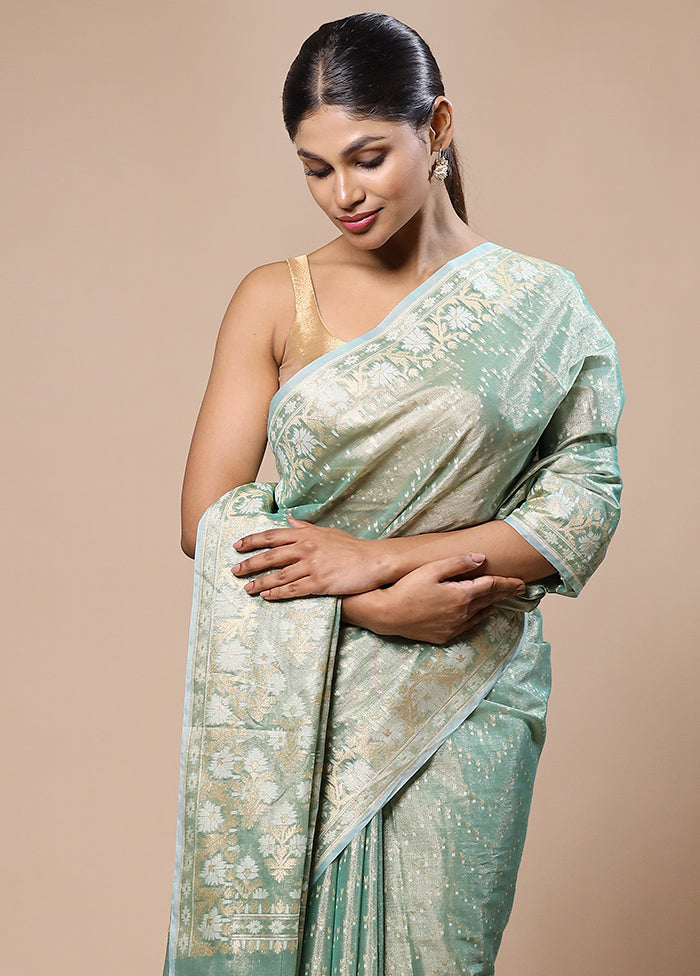 Green Tissue Silk Saree With Blouse Piece Buy Online Cheap Pice