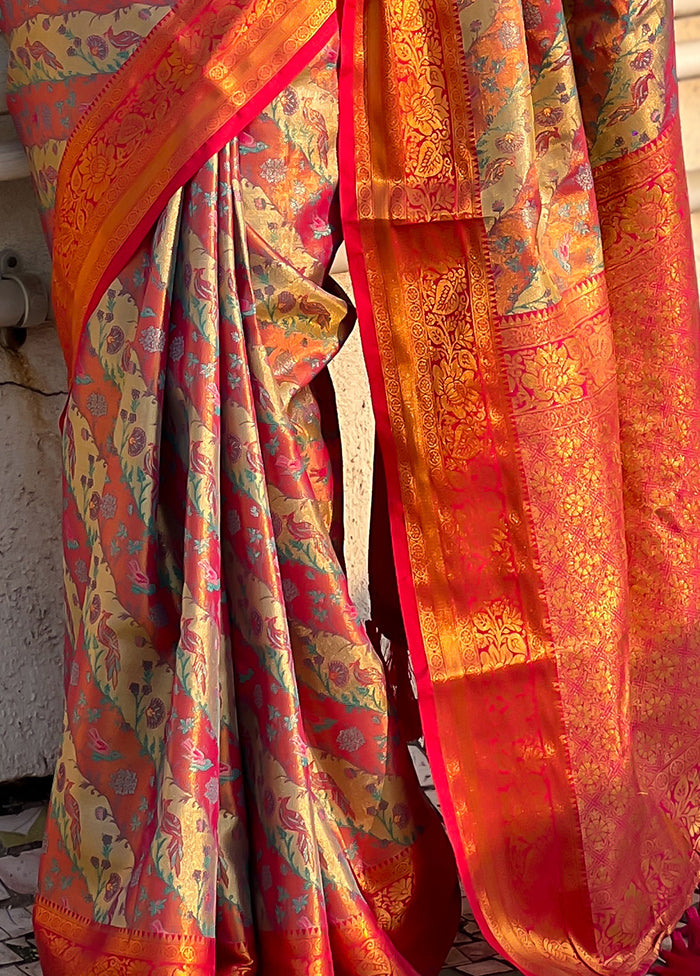 Pink Dupion Silk Saree With Blouse Piece Discount Cheapest