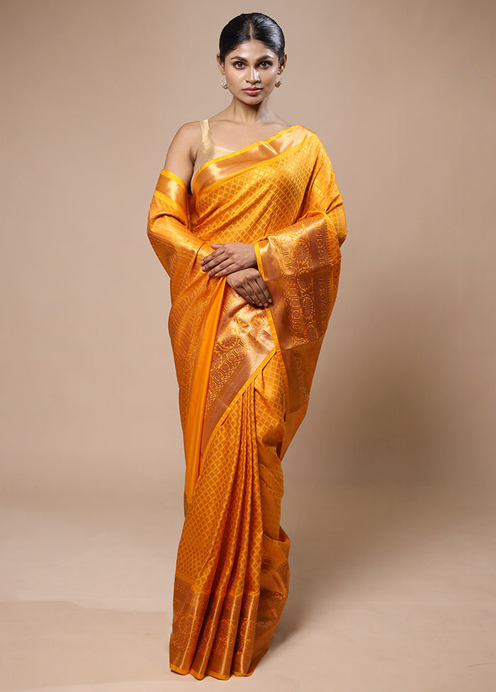 Yellow Kanjivaram Silk Saree With Blouse Piece Finishline Online