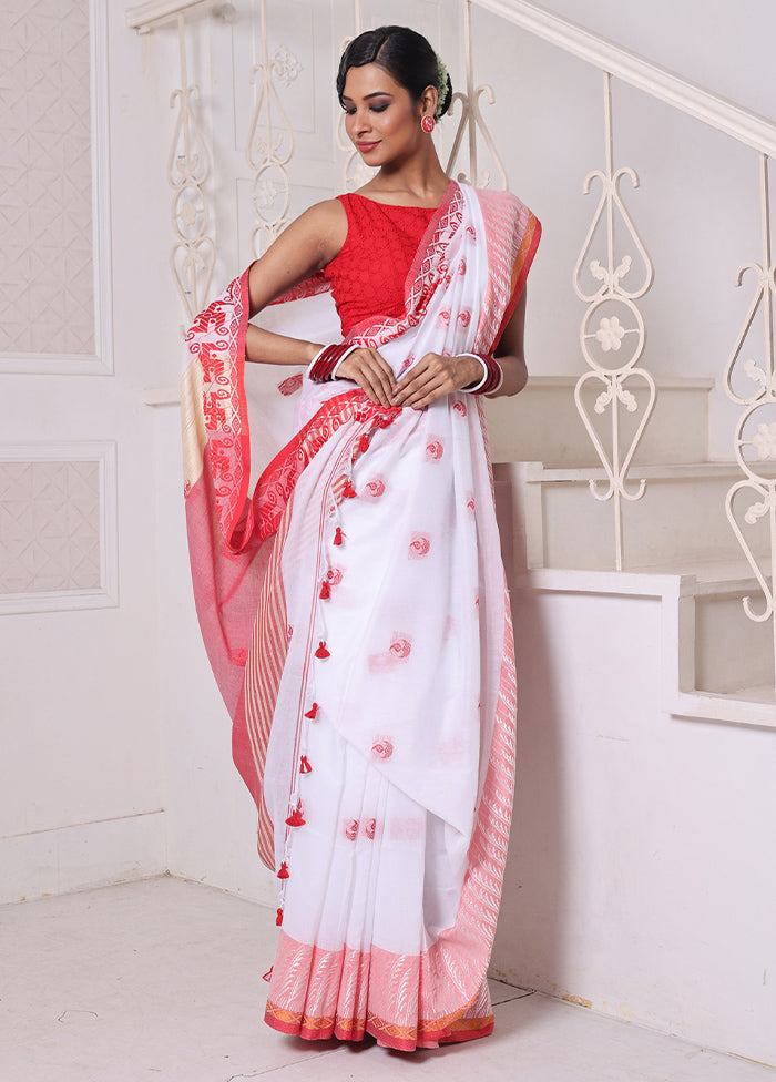 White Cotton Saree With Blouse Piece Big Sale Sale Online