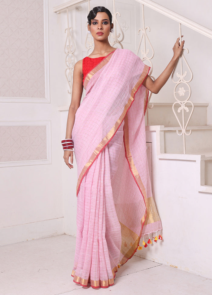 Pink Linen Silk Saree With Blouse Piece Discount 2025