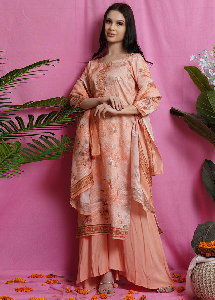 3 Pc Peach Unstitched Silk Suit Set Footlocker Finishline For Sale