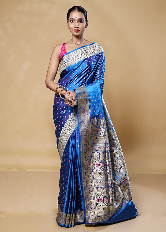 Blue Handloom Banarasi Pure Silk Saree With Blouse Piece 2025 Newest Cheap Online