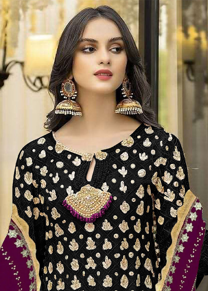 3 Pc Black Semi Stitched Georgette Suit Set Buy Cheap Outlet Locations