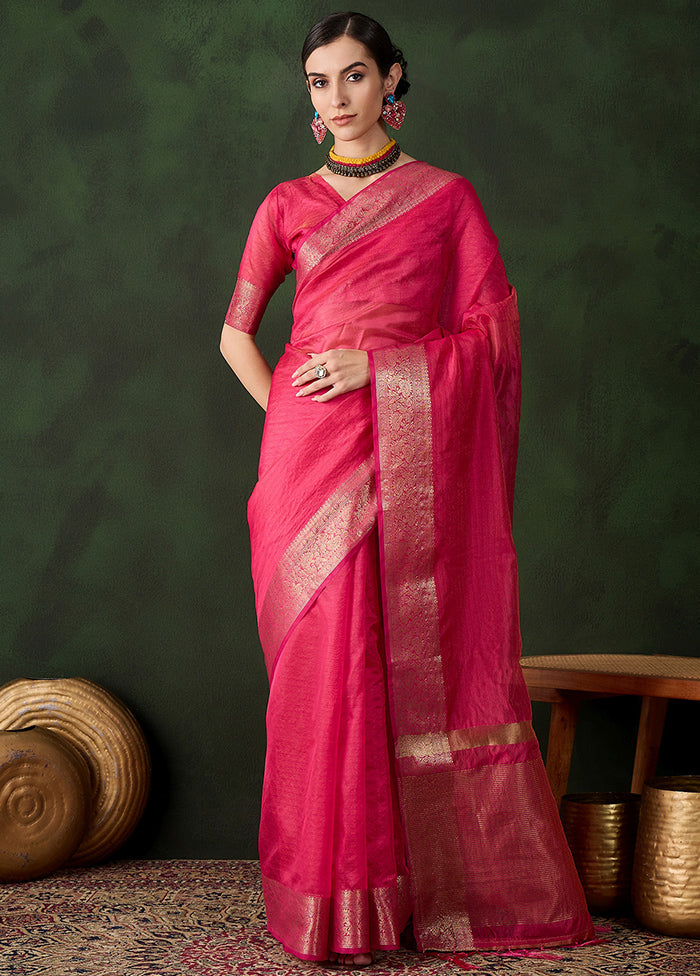 Pink Organza Saree With Blouse Piece 2025 Unisex