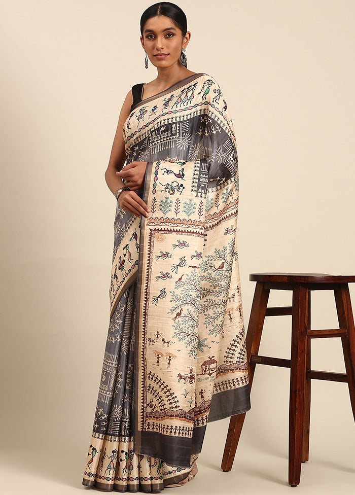 Grey Cotton Saree With Blouse Piece Best Pices Online