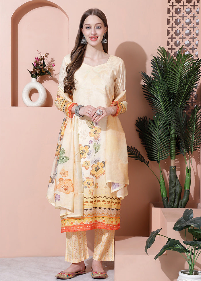 3 Pc Yellow Unstitched Cotton Suit Set Clearance Wide Range Of