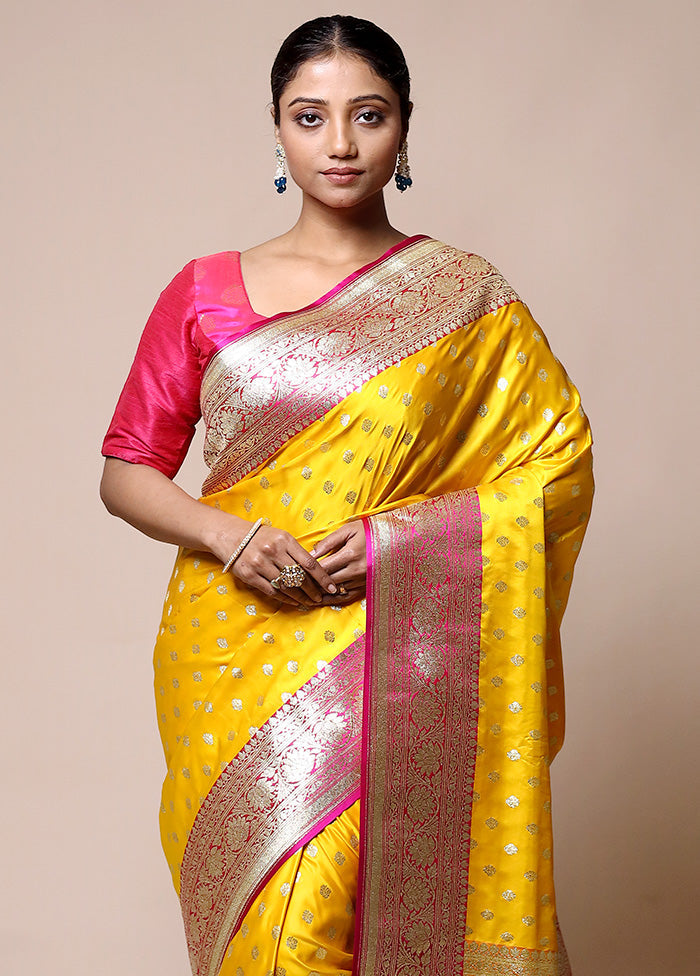 Yellow Banarasi Silk Saree With Blouse Piece Free Shipping Online