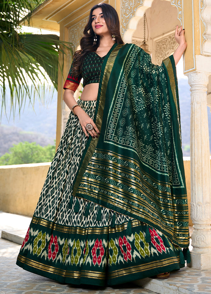 3 Pc Green Silk Semi Stitched Lehenga Set Best Wholesale