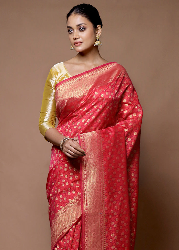 Red Kora Silk Saree With Blouse Piece Cheap Sale Wholesale Pice