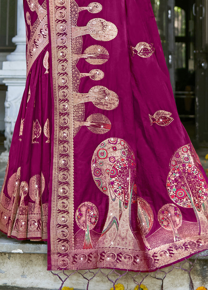 Wine Spun Silk Saree With Blouse Piece Recommend For Sale