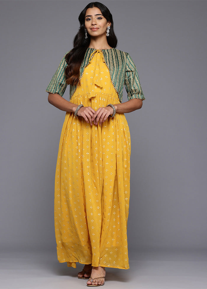 Mustard Readymade Georgette Indian Dress Outlet Geniue Stockist