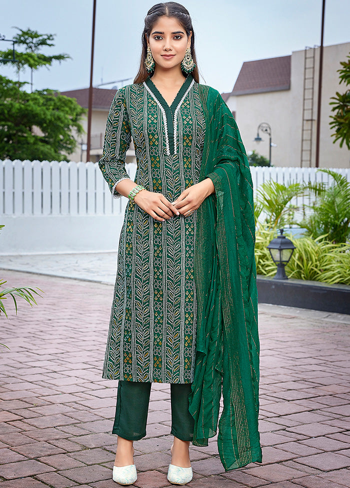 3 Pc Green Readymade Cotton Suit Set New For Sale