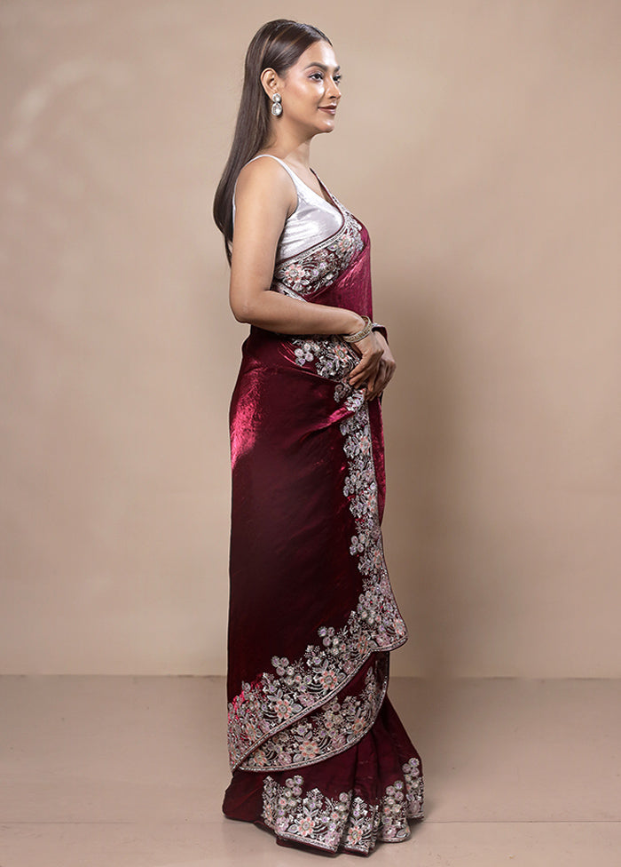 Maroon Silk Saree With Blouse Piece Big Sale Cheap Online