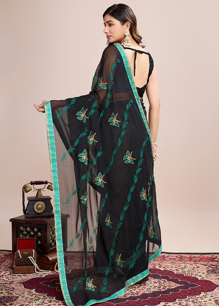 Black Georgette Saree With Blouse Piece Cheap Sale Amazon