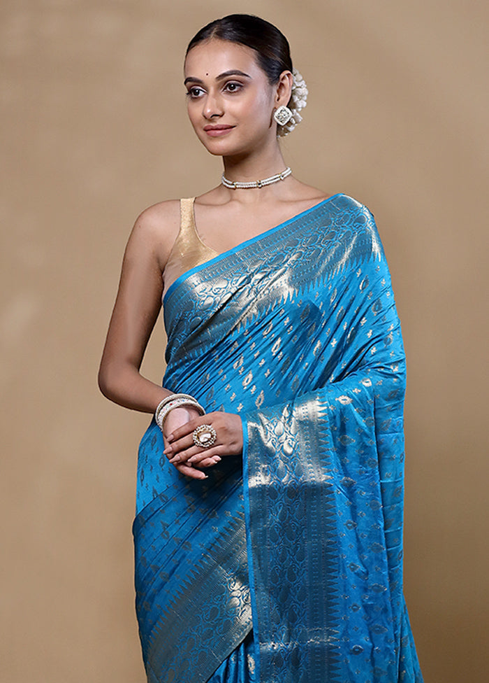 Blue Dupion Silk Saree With Blouse Piece Buy Cheap 2025 Unisex