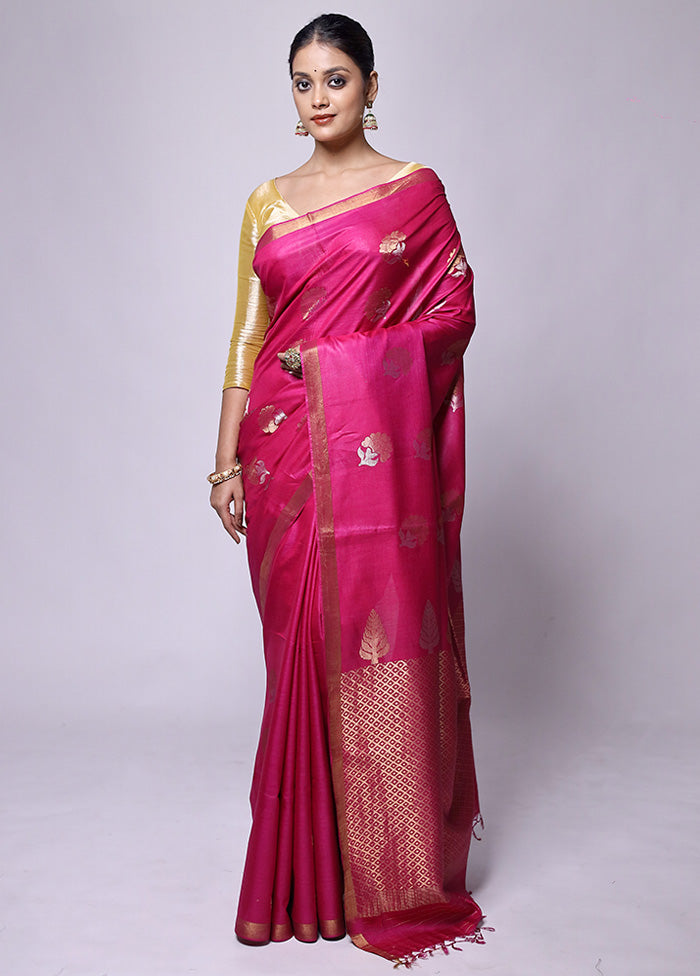 Pink Handloom Tussar Pure Silk Saree With Blouse Piece Sale 2025 Unisex