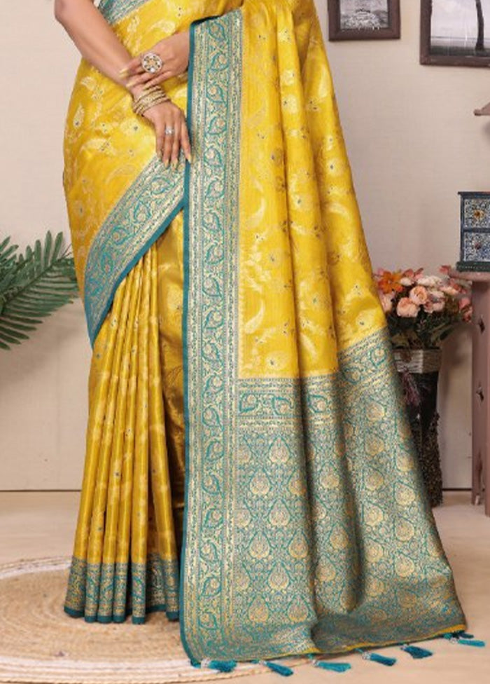 Yellow Spun Silk Saree With Blouse Piece Discount Best Place