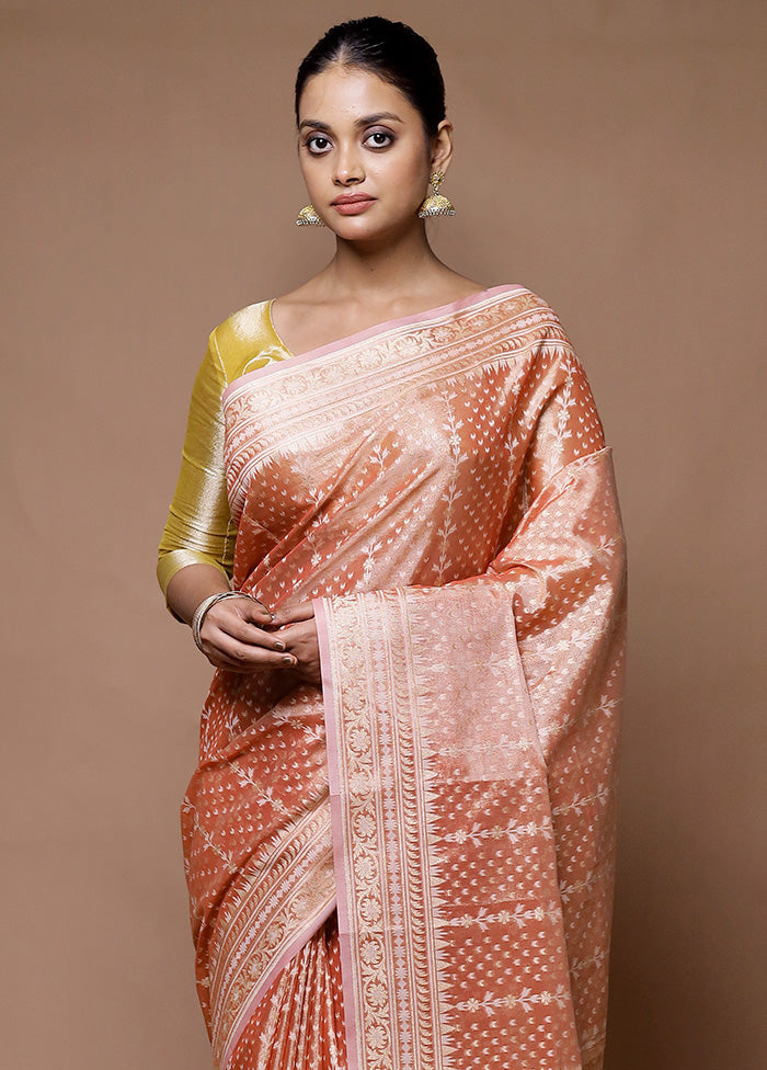 Peach Tissue Silk Saree With Blouse Piece 2025 Unisex Cheap Pice