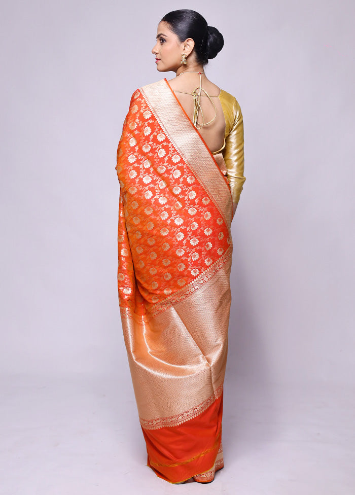 Orange Uppada Silk Saree With Blouse Piece Low Pice Cheap Online