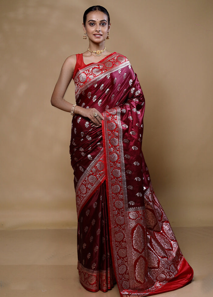 Maroon Banarasi Silk Saree With Blouse Piece Clearance How Much