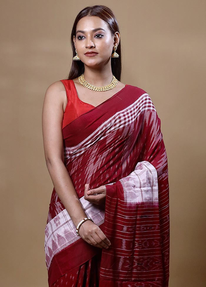 Red Pure Cotton Saree With Blouse Piece With Mastercard