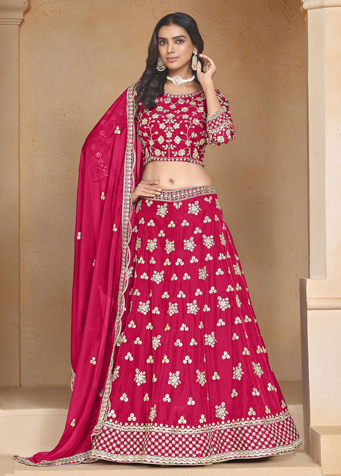 3 Pc Pink Net Semi Stitched Lehenga Set Outlet Factory Outlet