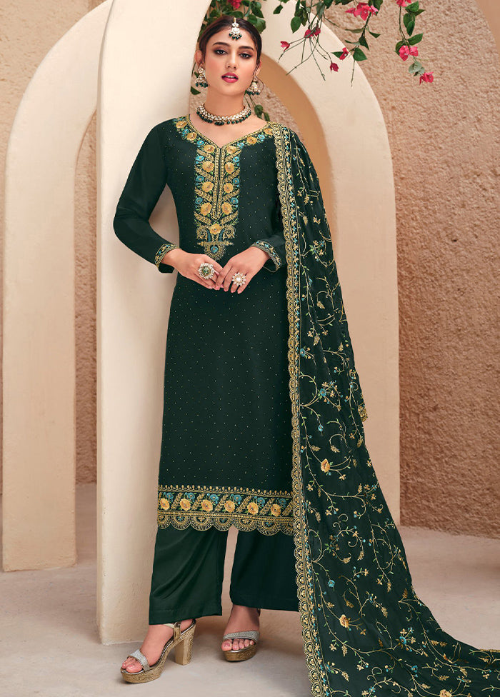 3 Pc Green Semi Stitched Georgette Suit Set Cheap Affordable