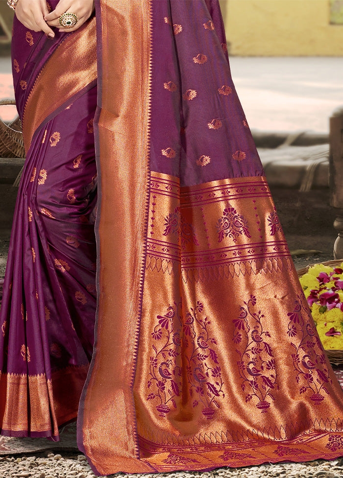 Purple Spun Silk Saree With Blouse Piece Release Dates Authentic