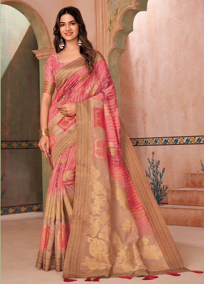 Peach Spun Silk Saree With Blouse Piece Collections Cheap Pice