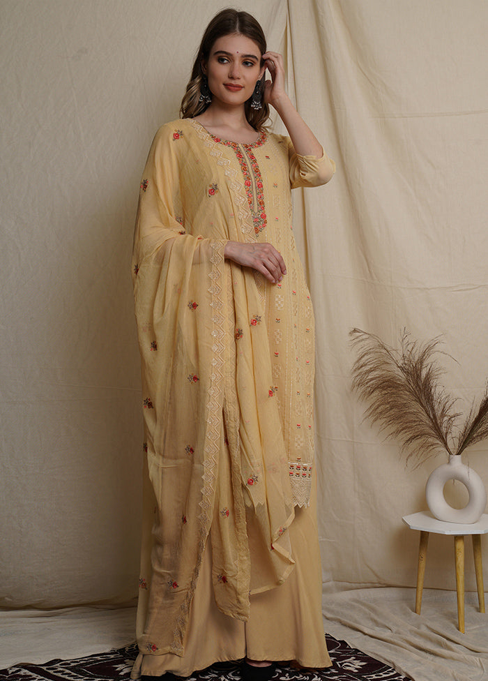 3 Pc Yellow Unstitched Georgette Suit Set Good Selling Cheap Pice