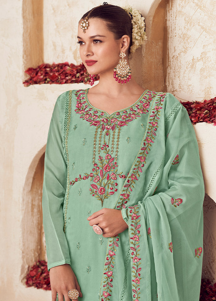 3 Pc Green Unstitched Net Suit Set Outlet Low Shipping Fee