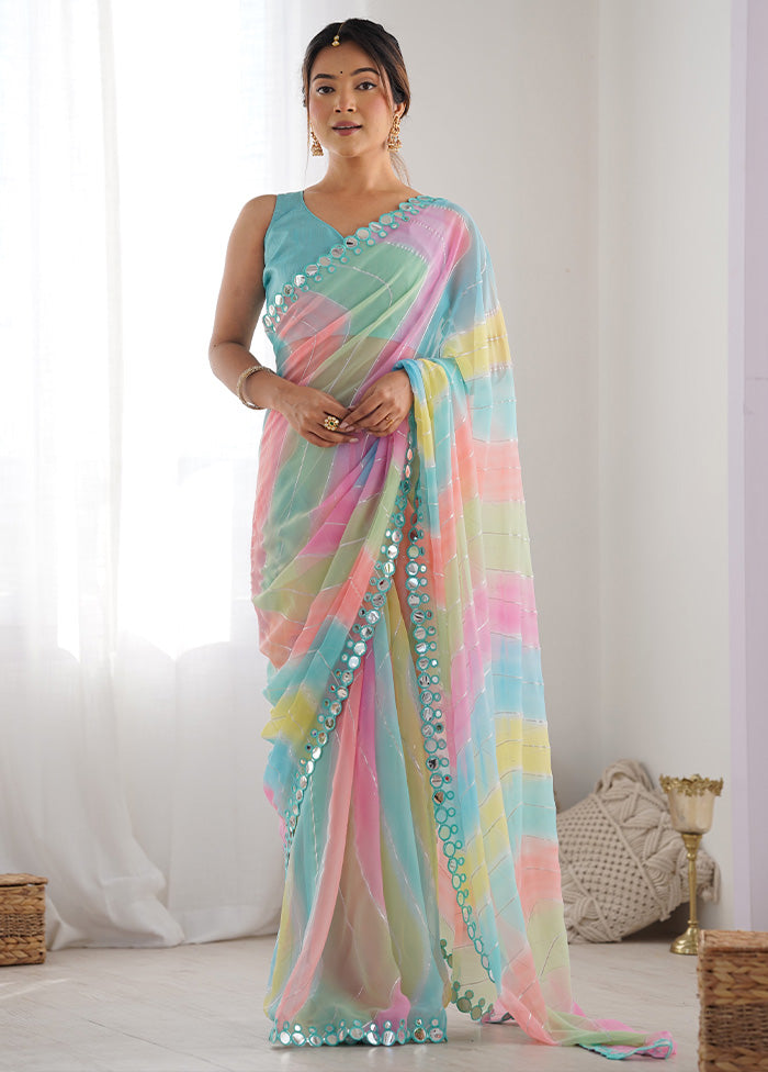 Multicolor Georgette Saree With Blouse Piece Cheap Sale With Paypal