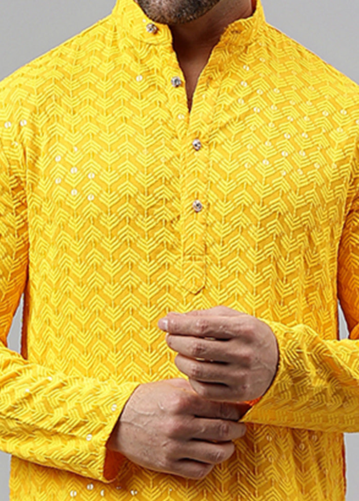 2 Pc yellow Viscose Kurta Pajama Set Sale Lowest Pice