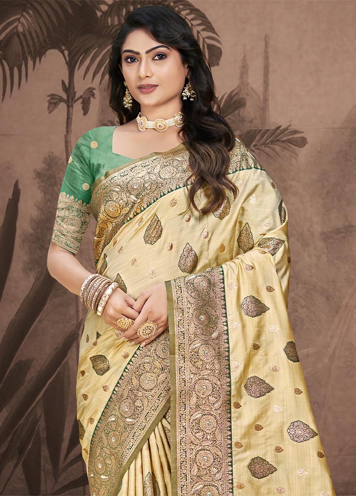 Beige Dupion Silk Saree With Blouse Piece Cheap Excellent