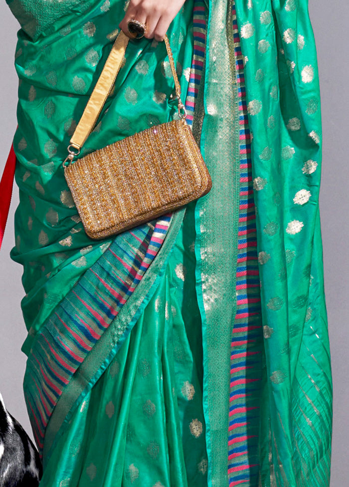 Rama Green Spun Silk Saree With Blouse Piece Sale Best