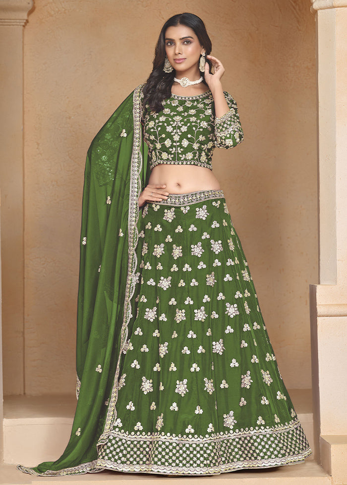 3 Pc Mehendi Net Semi Stitched Lehenga Set Cheap Sale Manchester Great Sale