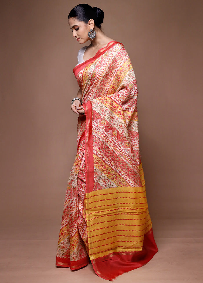 Cream Chanderi Cotton Saree With Blouse Piece Online Sale