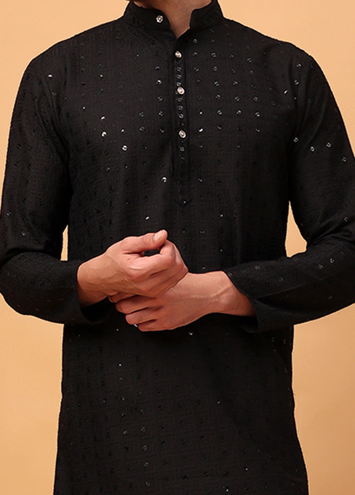 2 Pc Black Viscose Kurta Pajama Set Great Deals Sale Online