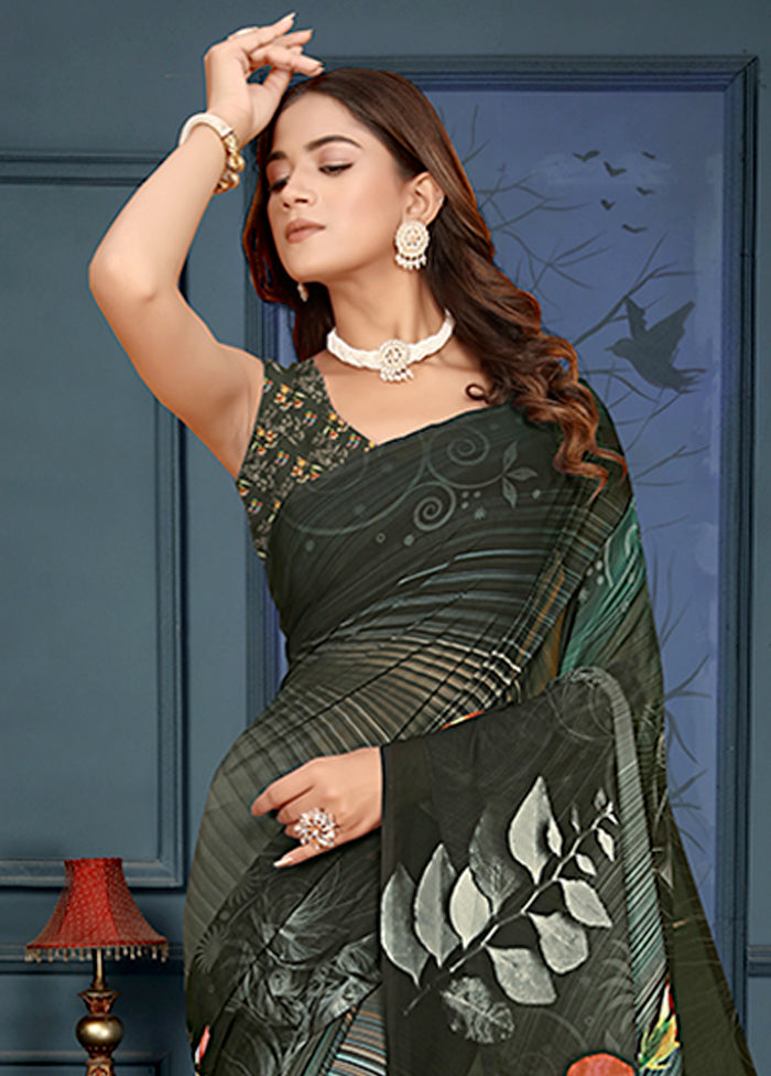 Green Spun Silk Saree With Blouse Piece Clearance Official Site