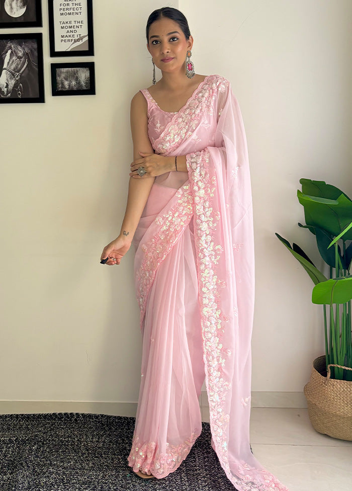 Pink Georgette Saree With Blouse Piece Free Shipping Discounts