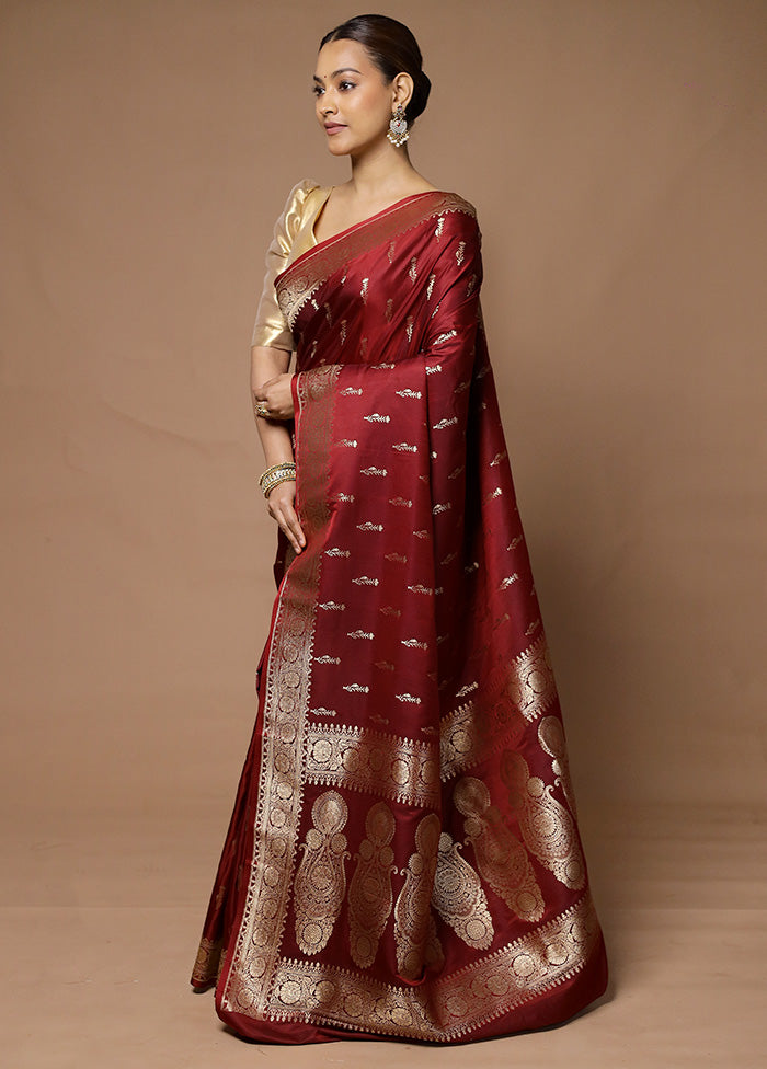 Maroon Katan Silk Saree With Blouse Piece Sast For Sale