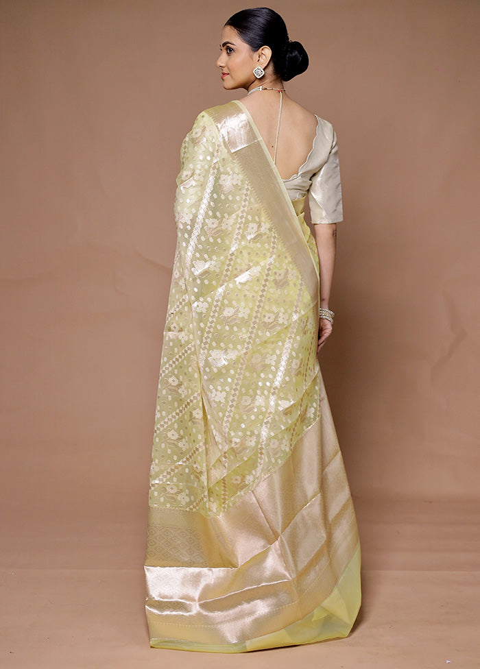 Yellow Organza Saree With Blouse Piece Geniue Stockist For Sale