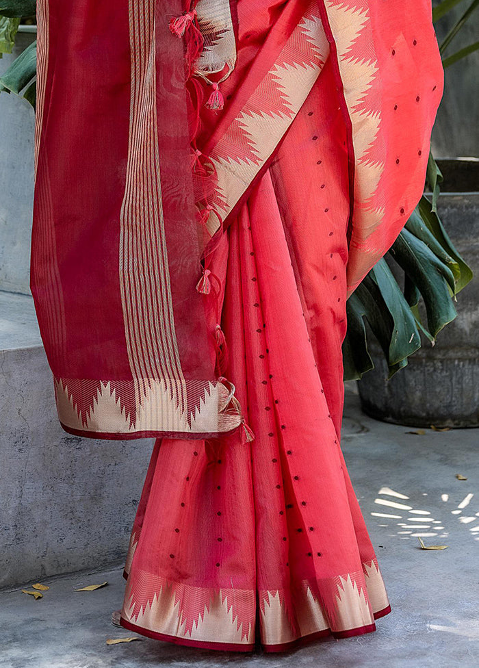 Coral Tussar Silk Saree With Blouse Piece Outlet Pices