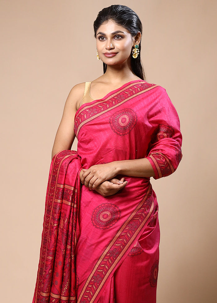 Pink Dupion Silk Saree With Blouse Piece Very Cheap Pice