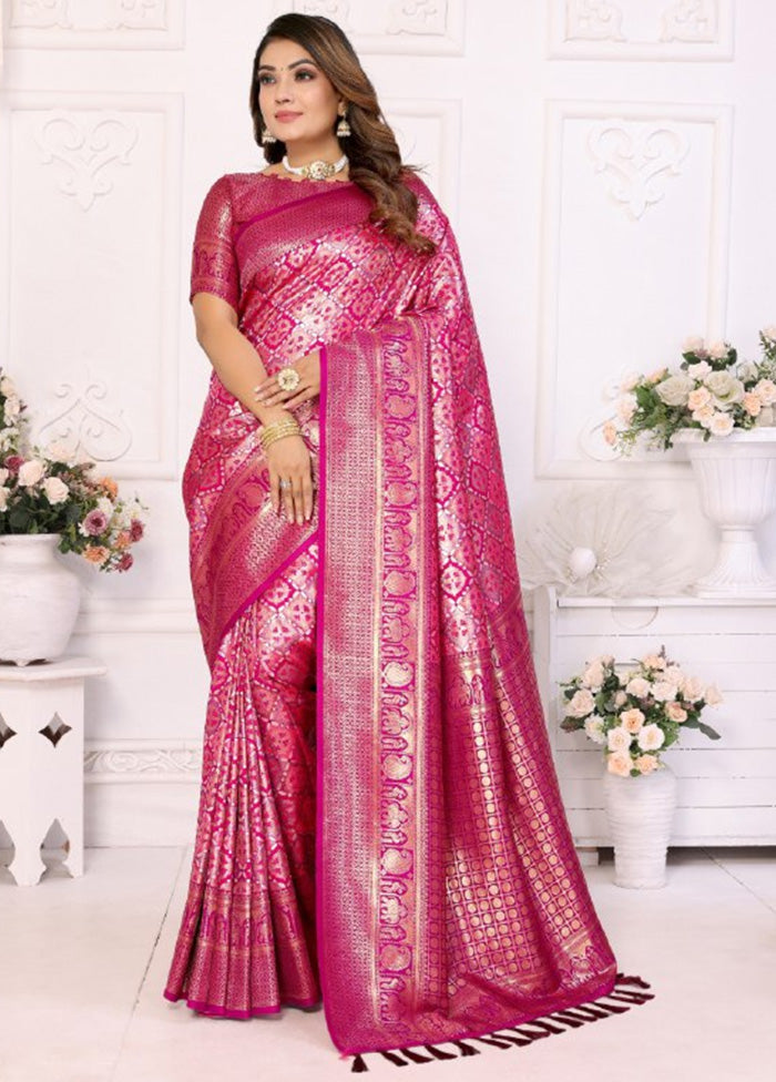 Pink Banarasi Silk Saree With Blouse Piece Marketable