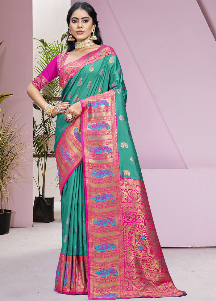 Teal Green Dupion Silk Saree With Blouse Piece Recommend Sale Online